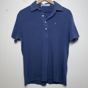 Criquet Men Polo Shirt Medium Pima Cotton Short Sleeve Golf Pocket Stretch Blue